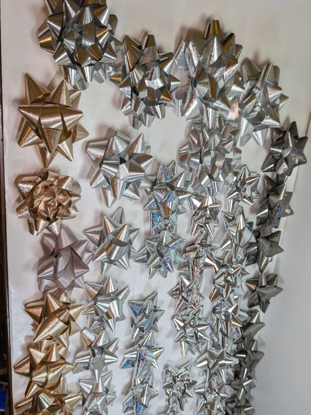 118 Pc Bulk Gift Bow Lot - Metallic Holographic Satin Gold Silver Gray NEW